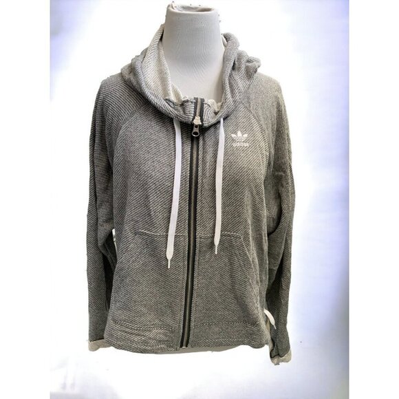 Adidas long sleeve zip front hooded jacket pockets gray oversized ladies NEW XS - Picture 8 of 8